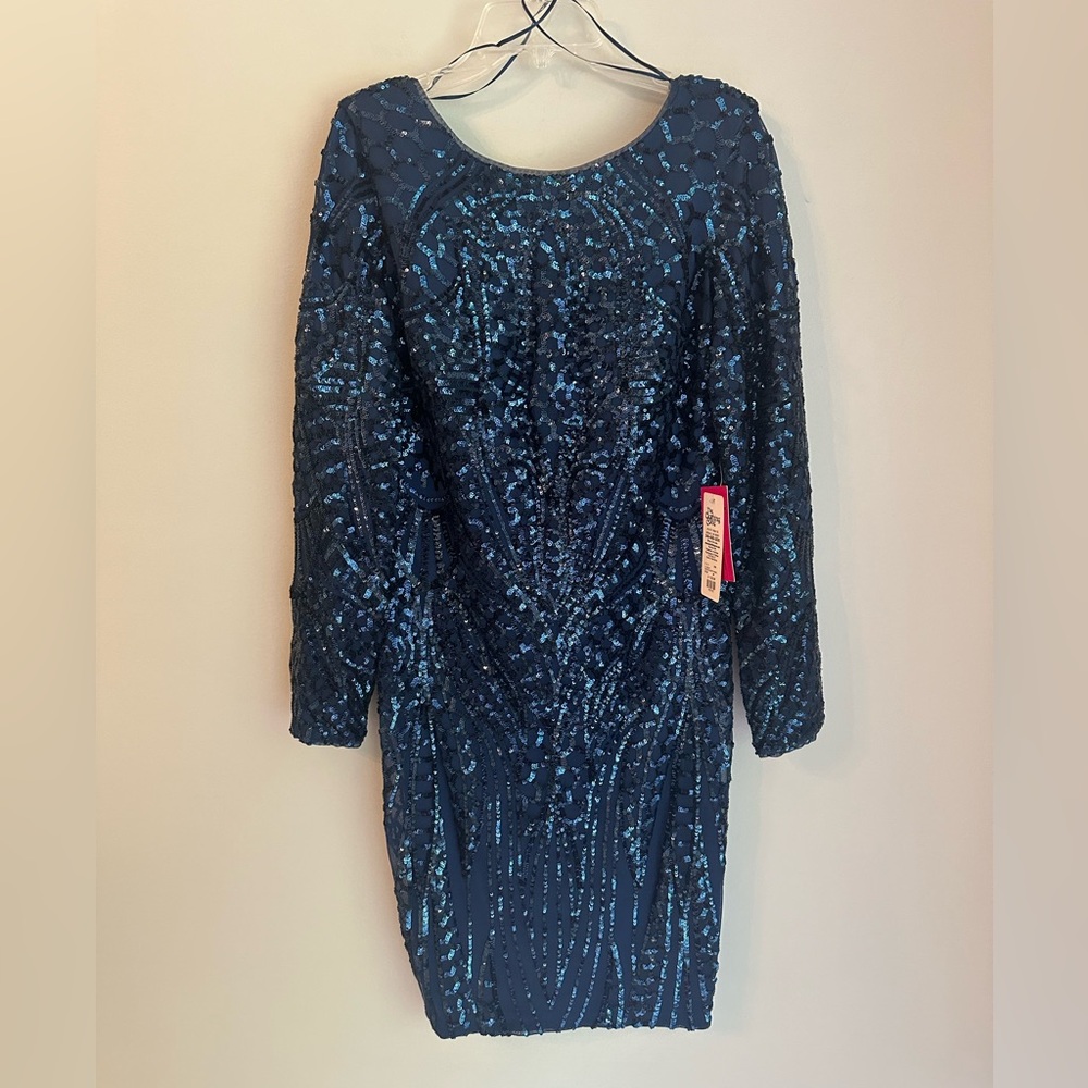 NWT Blue Sequins Long Sleeve Mini Dress, Size 6P